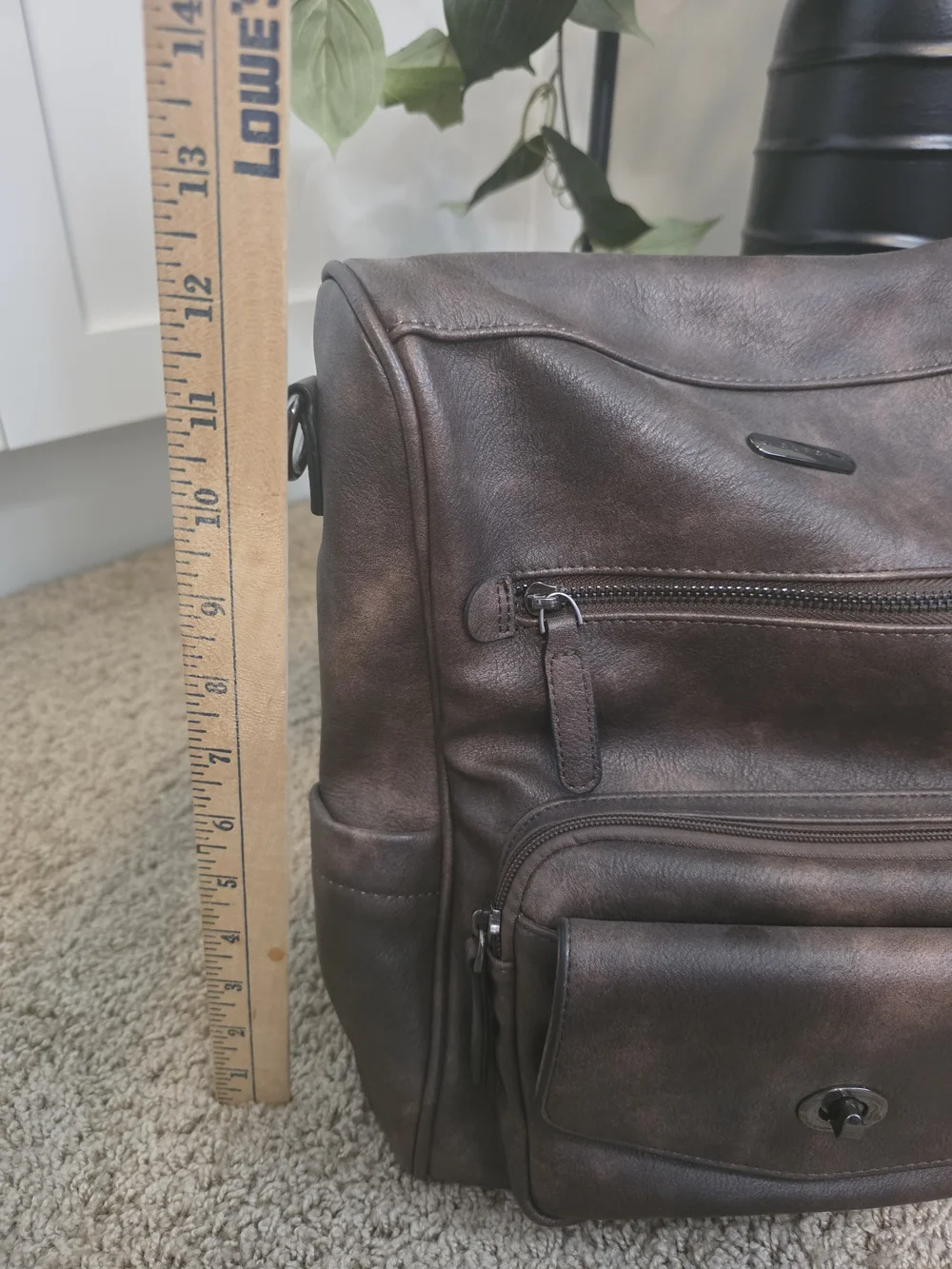 Vegan Leather Brown Men's Backpack with Front Organizer Pocket